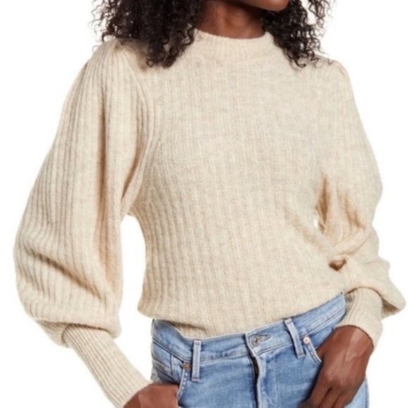 Leith Ribbed Puff Shoulder Sweater - Picture 1 of 8